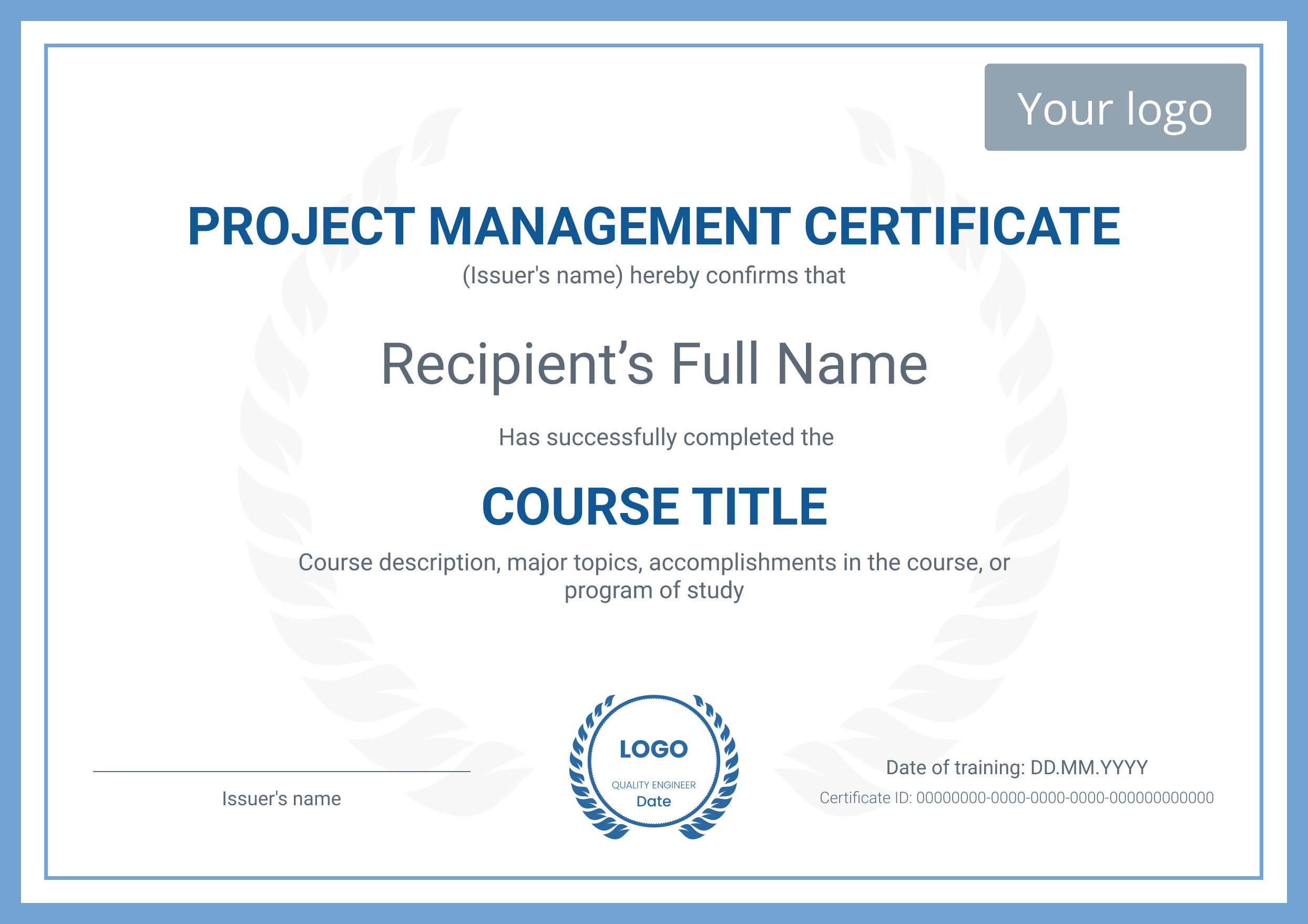 6 free project management certificate templates virtualbadge io